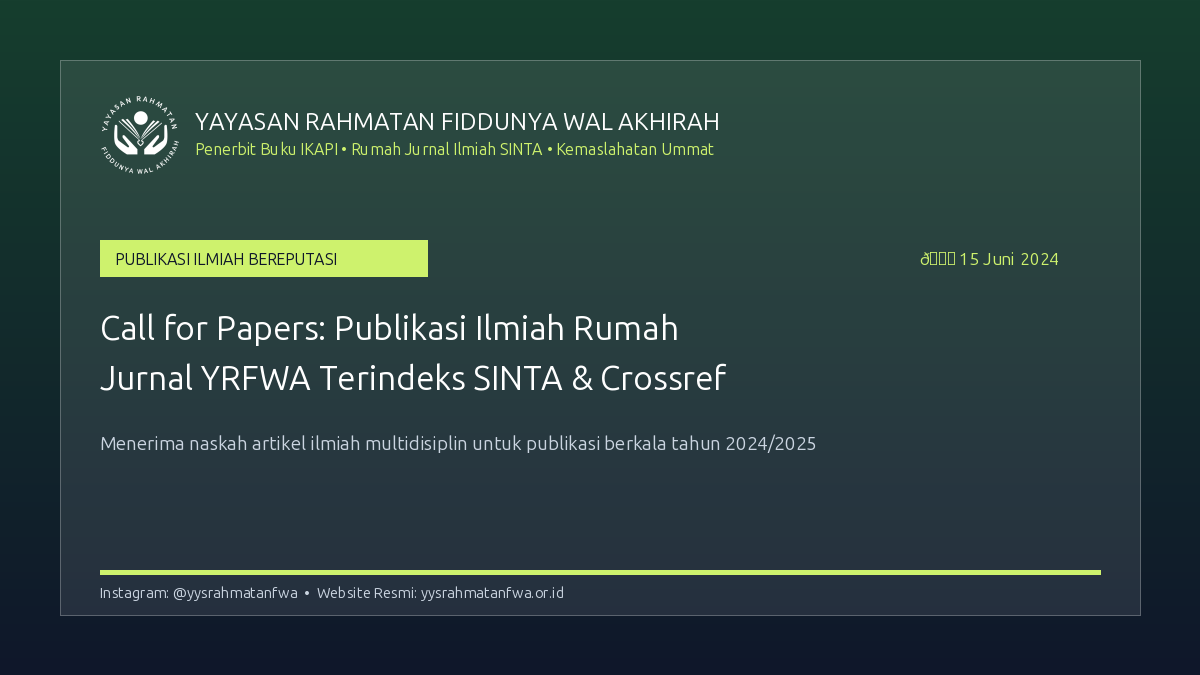 Call for Papers: Publikasi Ilmiah Rumah Jurnal YRFWA Terindeks SINTA & Crossref